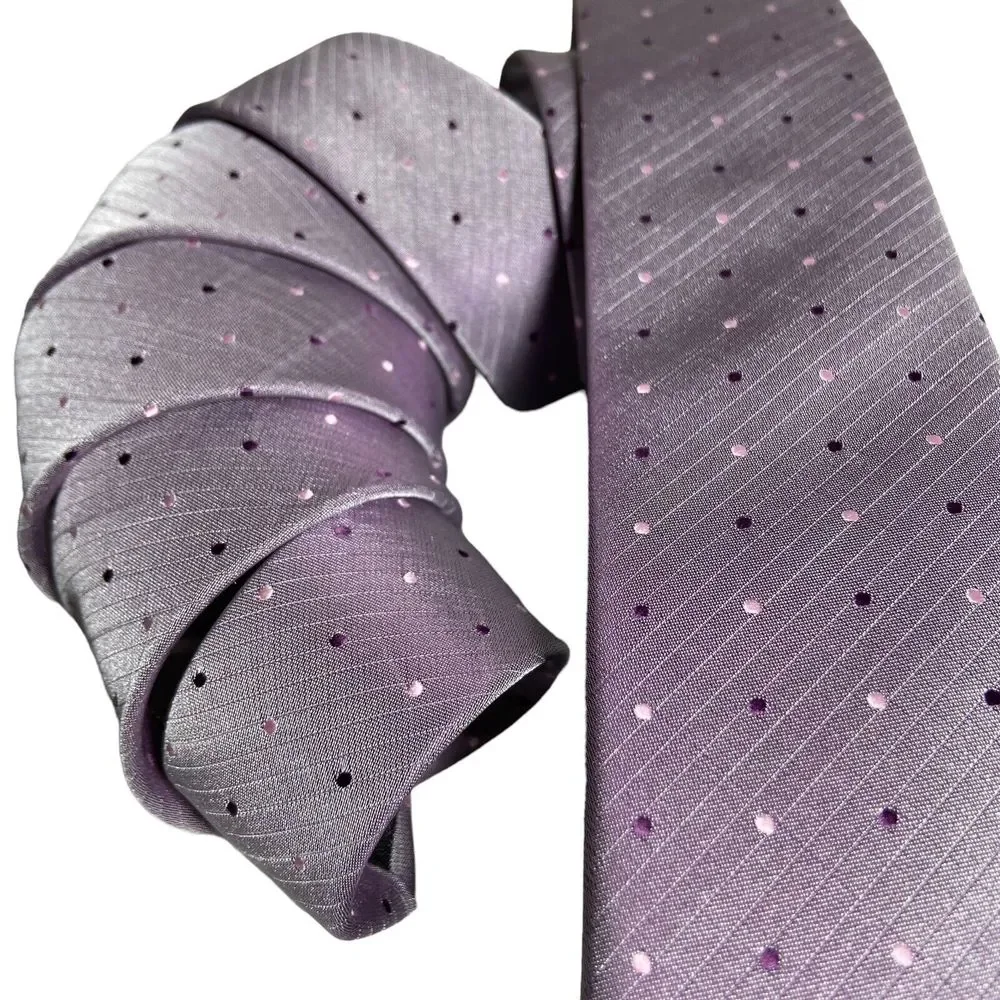 IMANI UOMO Necktie Iridescent Purple Lilac Pink Dots Pattern Skinny Silk Tie